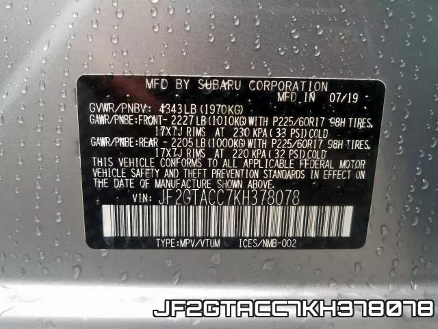 JF2GTACC7KH378078 фото 2