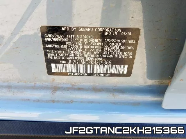 JF2GTANC2KH215366 фото 2