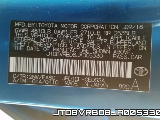 JTDBVRBD8JA005330 фото 2