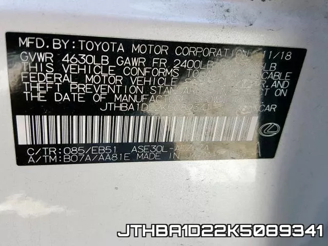 JTHBA1D22K5089341 фото 2
