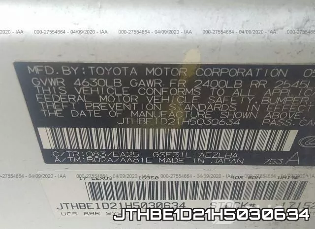 JTHBE1D21H5030634 фото 10