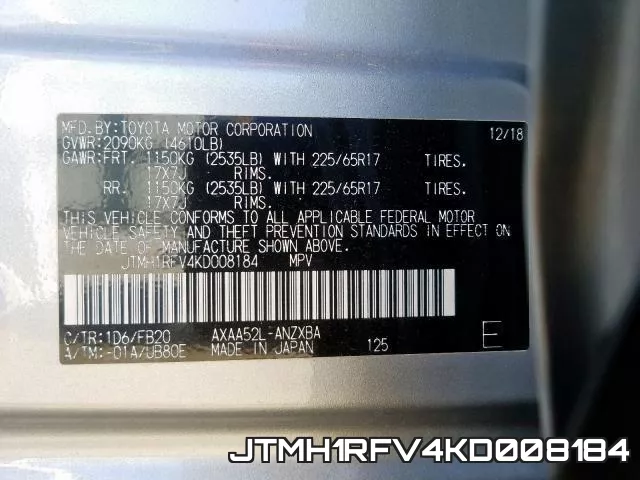 JTMH1RFV4KD008184 фото 2