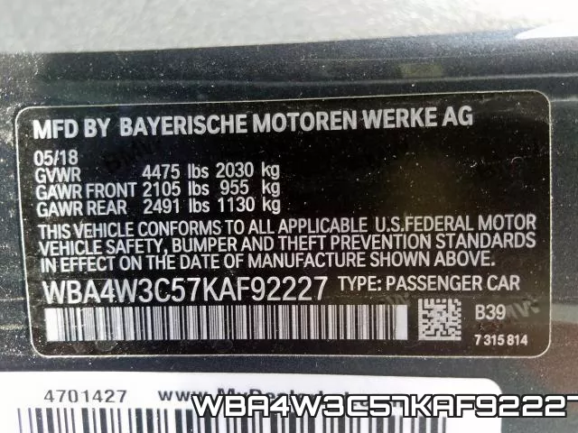 WBA4W3C57KAF92227 фото 2