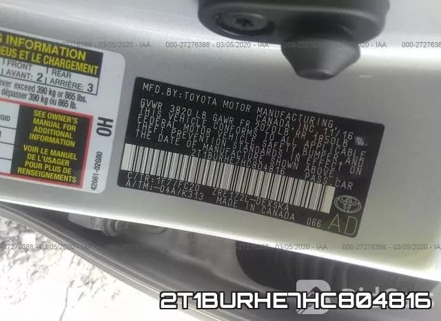 2T1BURHE7HC804816 фото 10