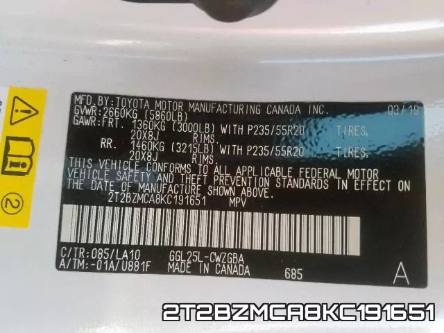 2T2BZMCA8KC191651 фото 2