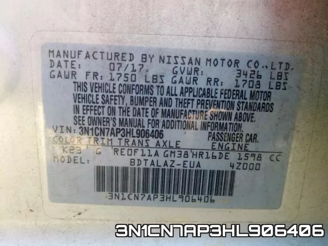 3N1CN7AP3HL906406 фото 2