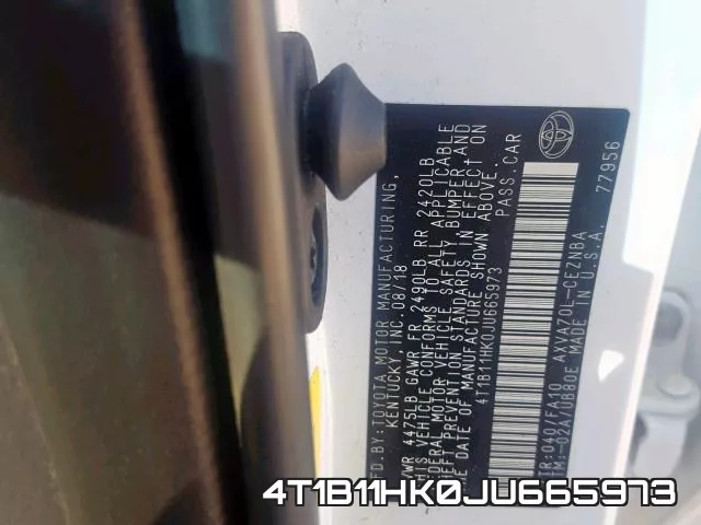 4T1B11HK0JU665973 фото 2