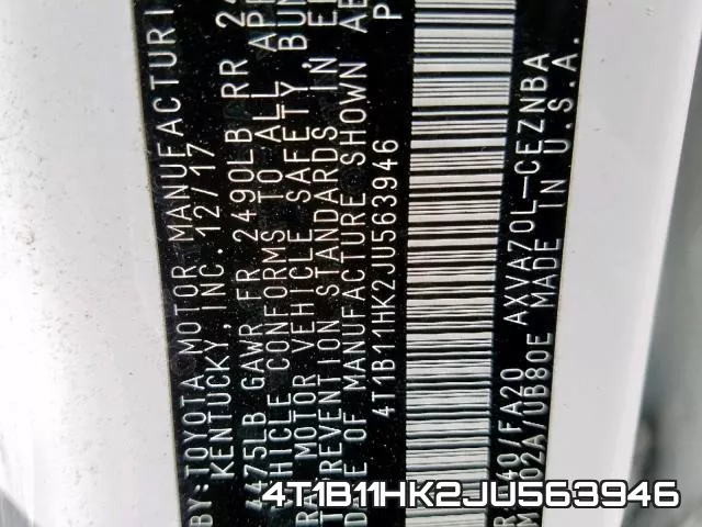 4T1B11HK2JU563946 фото 2