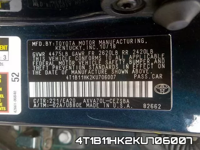 4T1B11HK2KU706007 фото 2