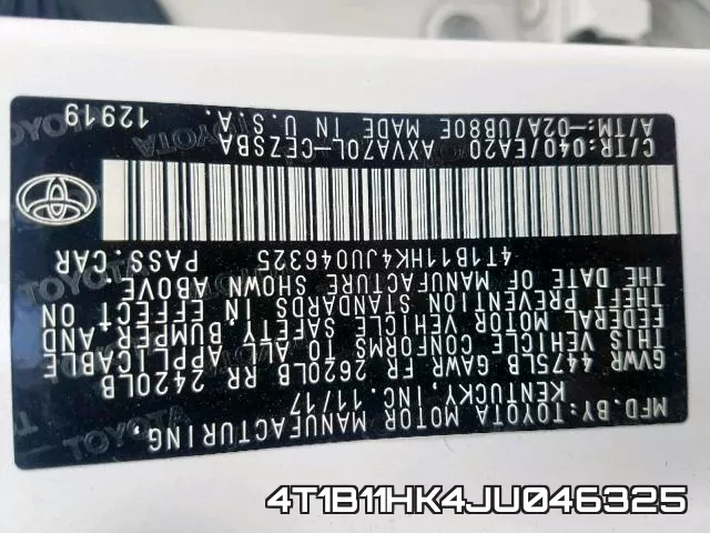 4T1B11HK4JU046325 фото 2