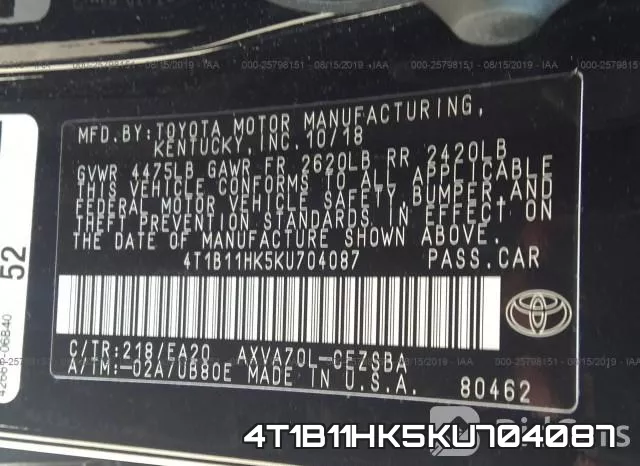 4T1B11HK5KU704087 фото 10