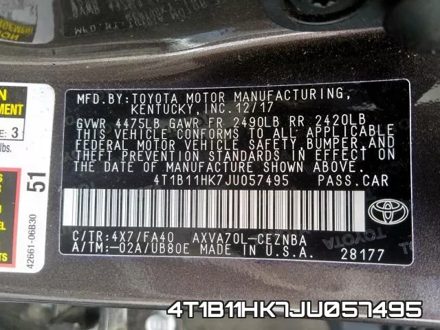 4T1B11HK7JU057495 фото 2