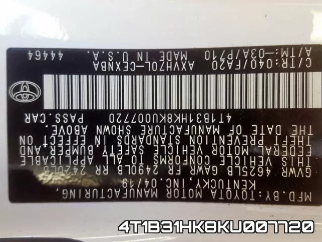 4T1B31HK8KU007720 фото 2