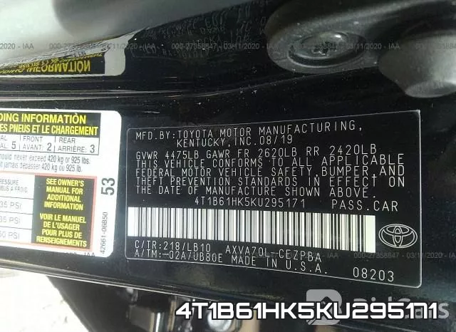 4T1B61HK5KU295171 фото 10