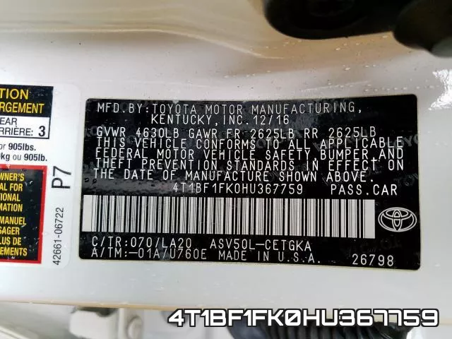 4T1BF1FK0HU367759 фото 2