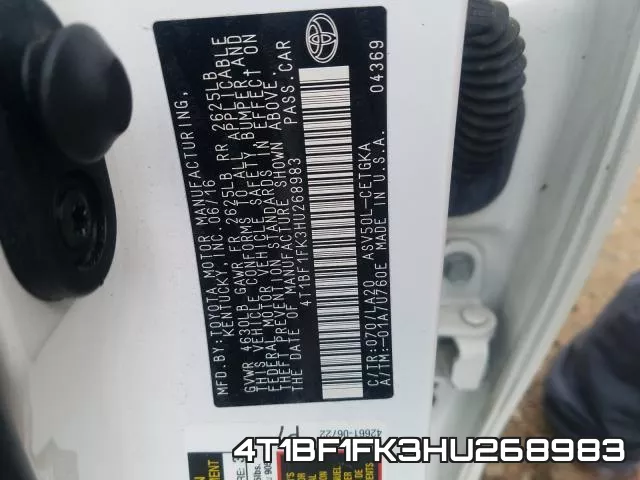 4T1BF1FK3HU268983 фото 2