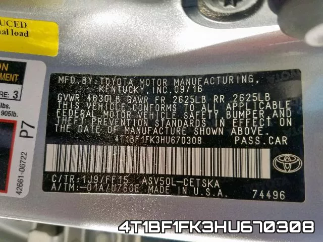 4T1BF1FK3HU670308 фото 2