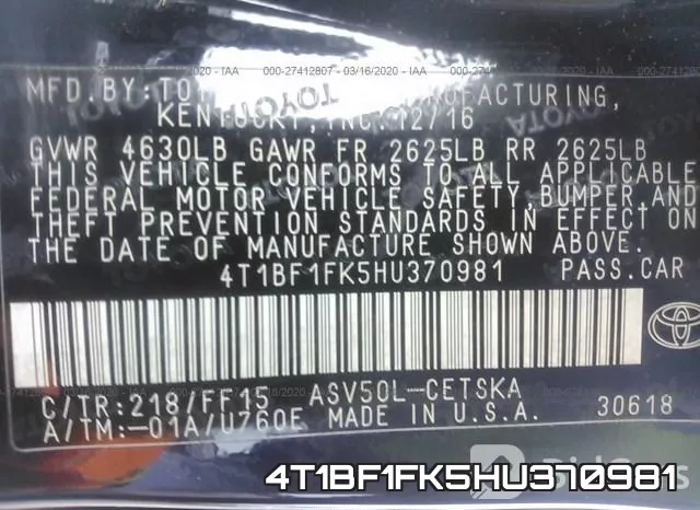 4T1BF1FK5HU370981 фото 10