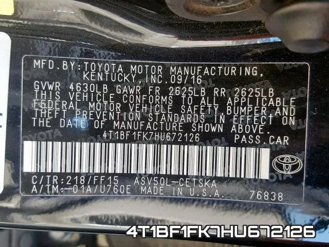4T1BF1FK7HU672126 фото 2
