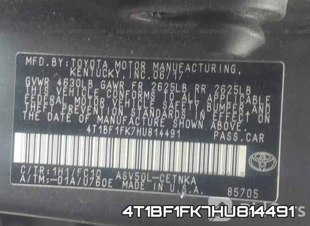 4T1BF1FK7HU814491 фото 10