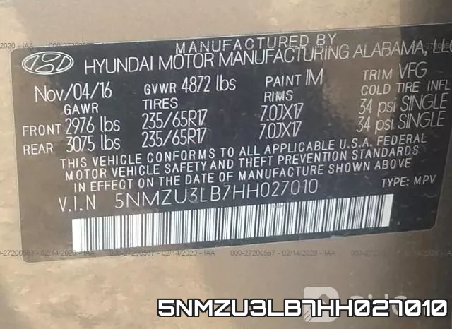 5NMZU3LB7HH027010 фото 10