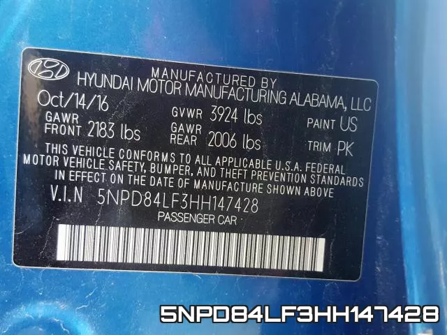 5NPD84LF3HH147428 фото 2