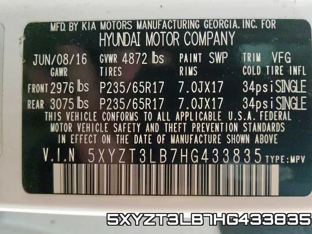 5XYZT3LB7HG433835 фото 2