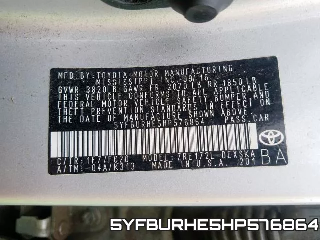 5YFBURHE5HP576864 фото 2