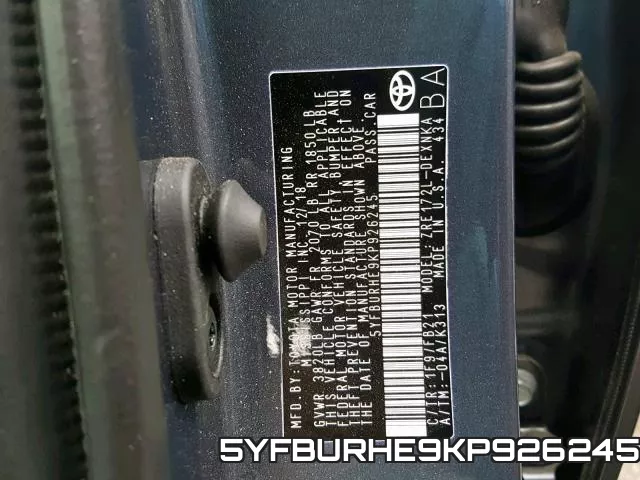 5YFBURHE9KP926245 фото 2