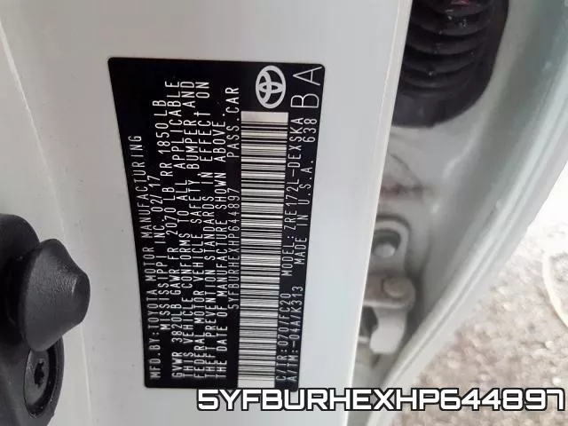 5YFBURHEXHP644897 фото 2