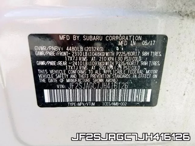 JF2SJAGC7JH416126 фото 2