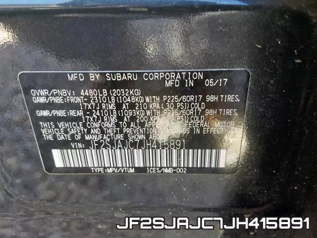 JF2SJAJC7JH415891 фото 2