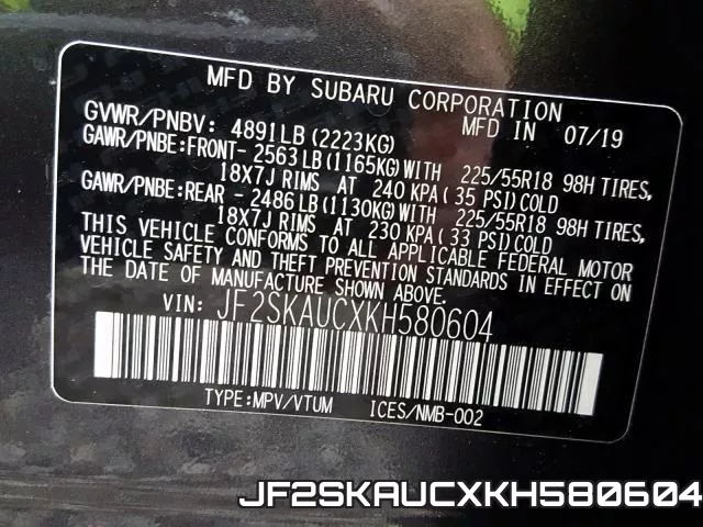 JF2SKAUCXKH580604 фото 2