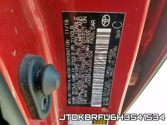 JTDKBRFU6H3541534 фото 2