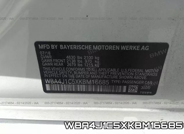 WBA4J1C5XKBM16685 фото 9
