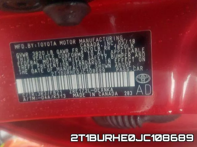 2T1BURHE0JC108689 фото 2