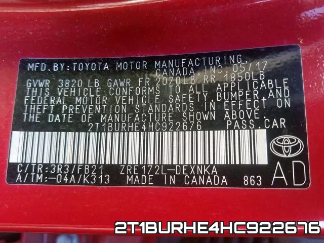 2T1BURHE4HC922676 фото 2