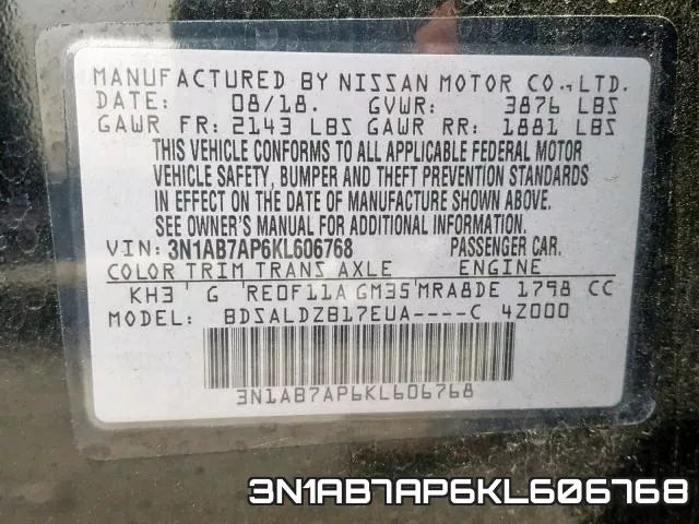 3N1AB7AP6KL606768 фото 2