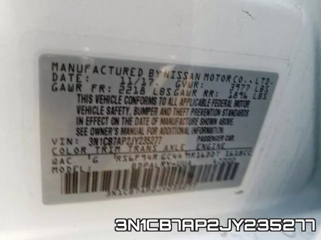 3N1CB7AP2JY235277 фото 2