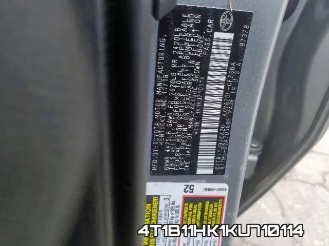 4T1B11HK1KU710114 фото 2