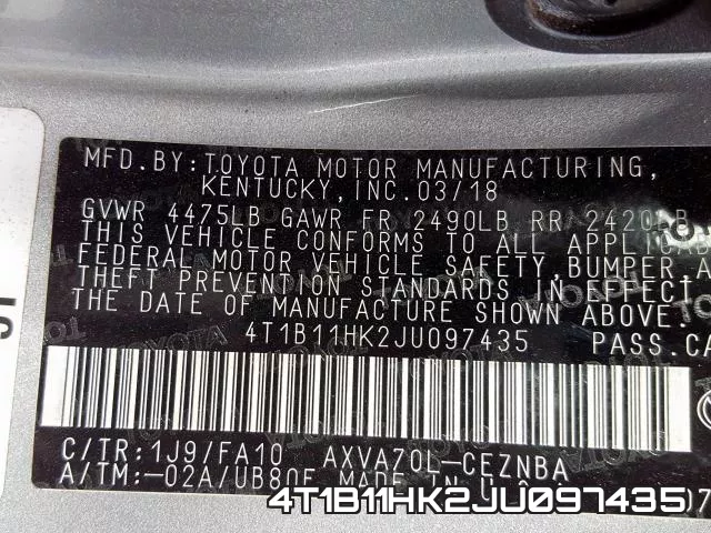 4T1B11HK2JU097435 фото 2