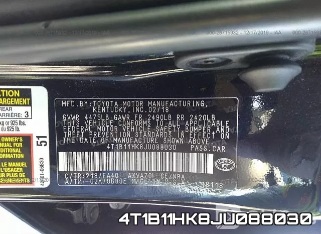 4T1B11HK8JU088030 фото 10