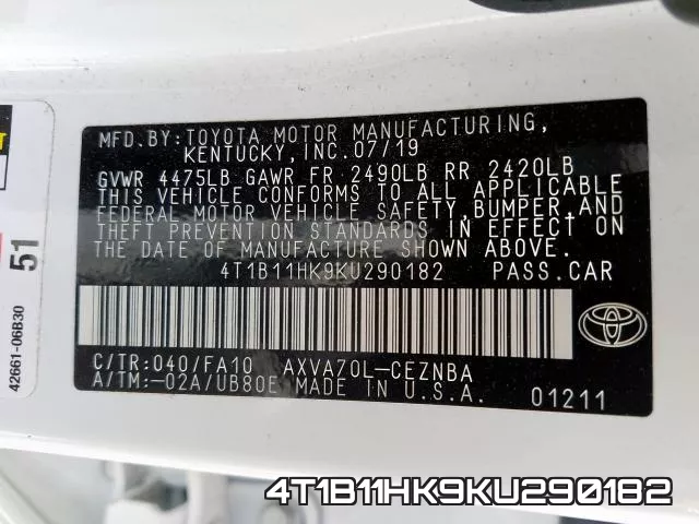 4T1B11HK9KU290182 фото 2