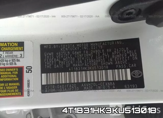 4T1B31HK3KU513018 фото 10
