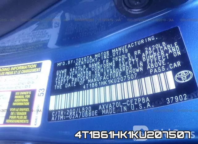 4T1B61HK1KU207507 фото 10