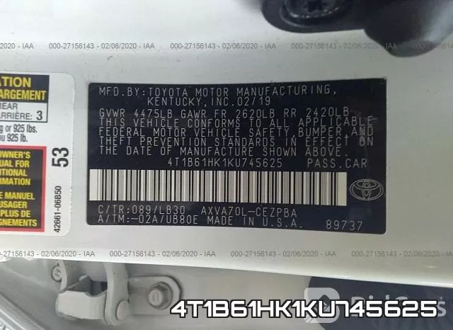 4T1B61HK1KU745625 фото 10