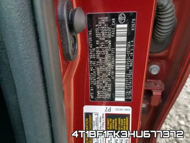 4T1BF1FK3HU677372 фото 2