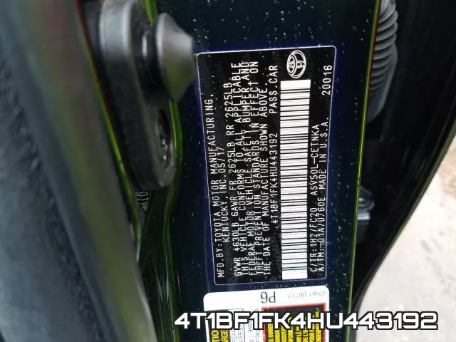 4T1BF1FK4HU443192 фото 2