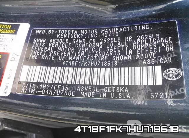 4T1BF1FK7HU718618 фото 10