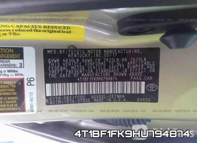4T1BF1FK9HU794874 фото 10